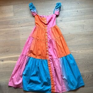 Staud Elio Dress in Hibiscus Multicolor Off The Shoulder Tiered Dress Size 2 EUC